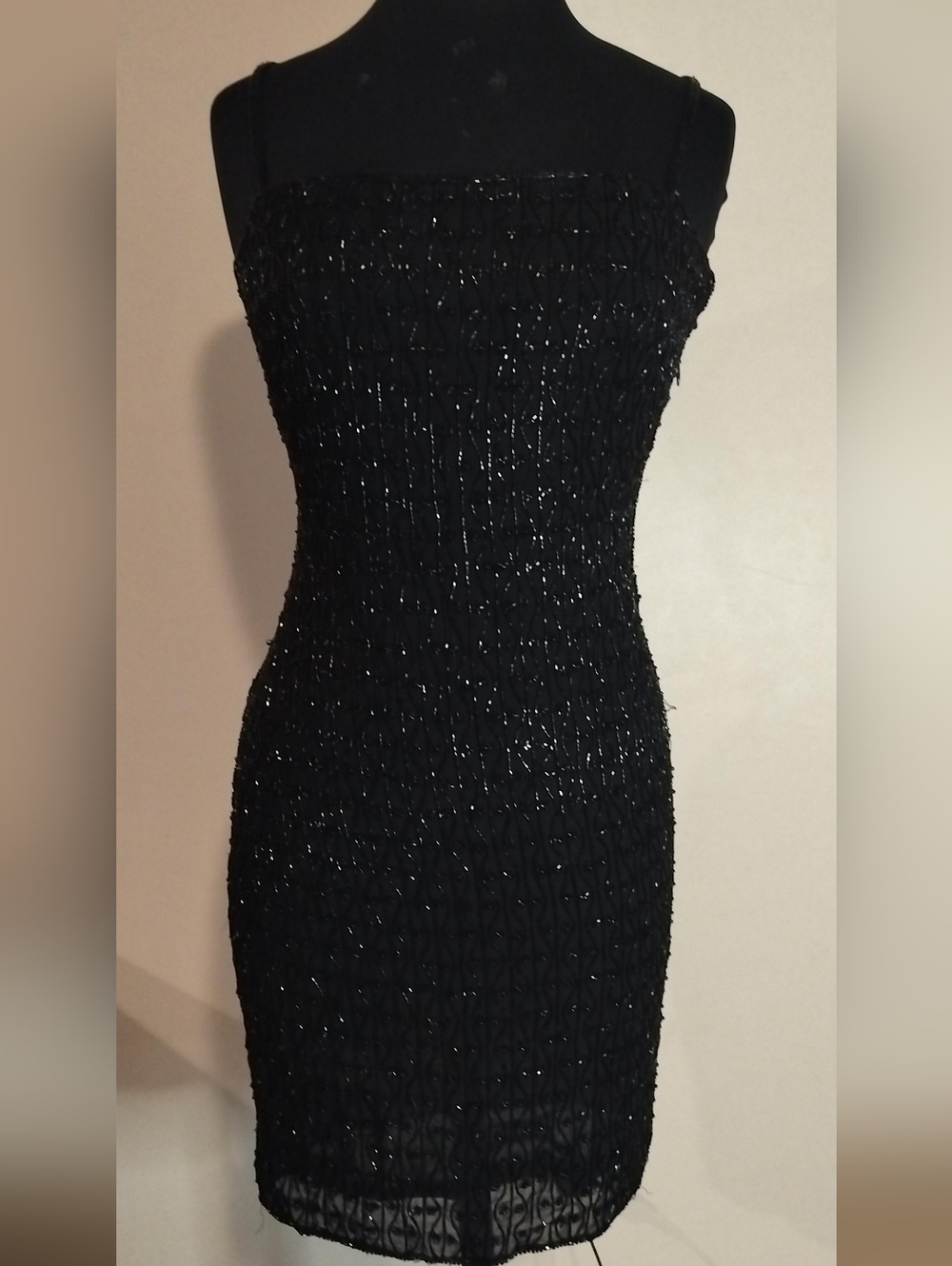 Black Beaded Strapless Mini Dress with Slim Silhouette